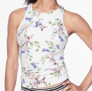 Athleta Maldive 36 B/C White Floral High Neck Top Beach Underwire Bra Swimwear